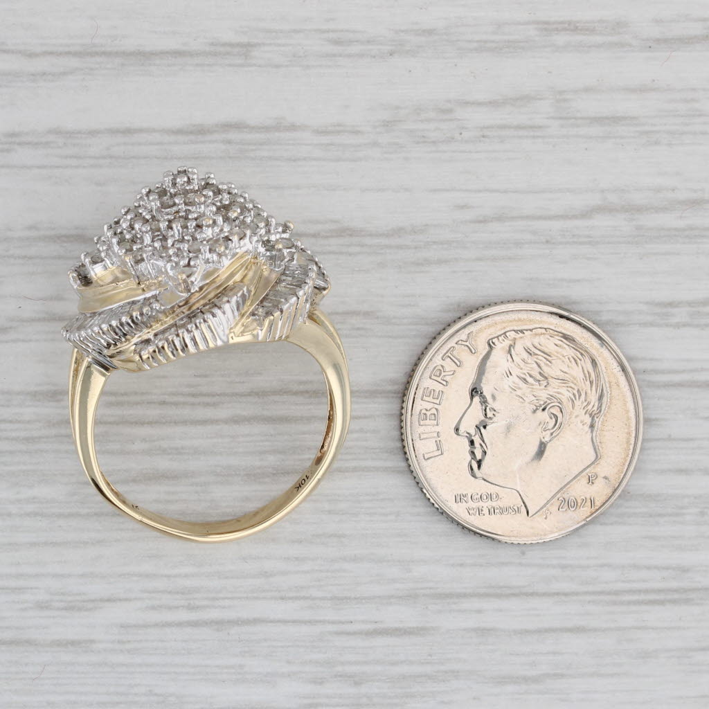 0.50ctw Diamond Cluster Swirl Ring 10k Yellow Gold Size 7 - Elegant Cocktail Ring for Women, Perfect for Parties, Weddings & Special Occasions