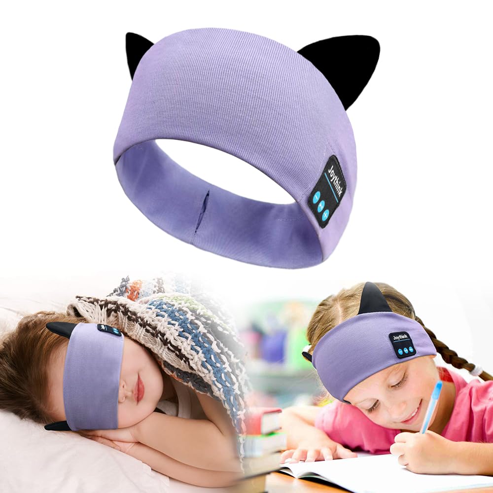 Joythink Kids Bluetooth Headband Headphones - Wireless Sleep Mask with Built-in Thin Speakers, Adjustable Sports Headset for Boys & Girls (Purple) - Perfect for Travel, Study, and Relaxation