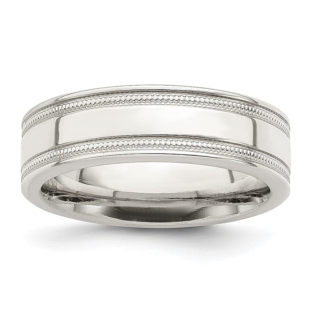 925 Sterling Silver 6mm Flat Milgrain Grooved Edge Wedding Band Ring - Size 8.5 - Classic Elegant Jewelry for Women - Perfect Anniversary, Engagement & Wedding Gift - Ideal for Bridal, Proposal & Special Occasions