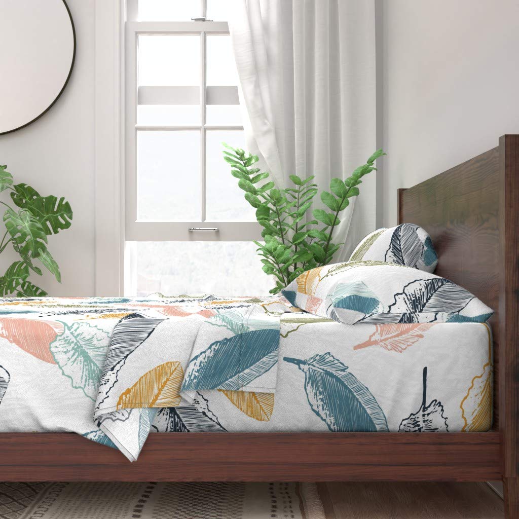 100% Cotton Queen Size 4-Piece Sheet Set - Boho Feather Dreams Scale Feathers Print, Gender Neutral Nursery Bedding for Kids & Adults | Soft, Breathable Cotton Sheets for Comfortable Sleep