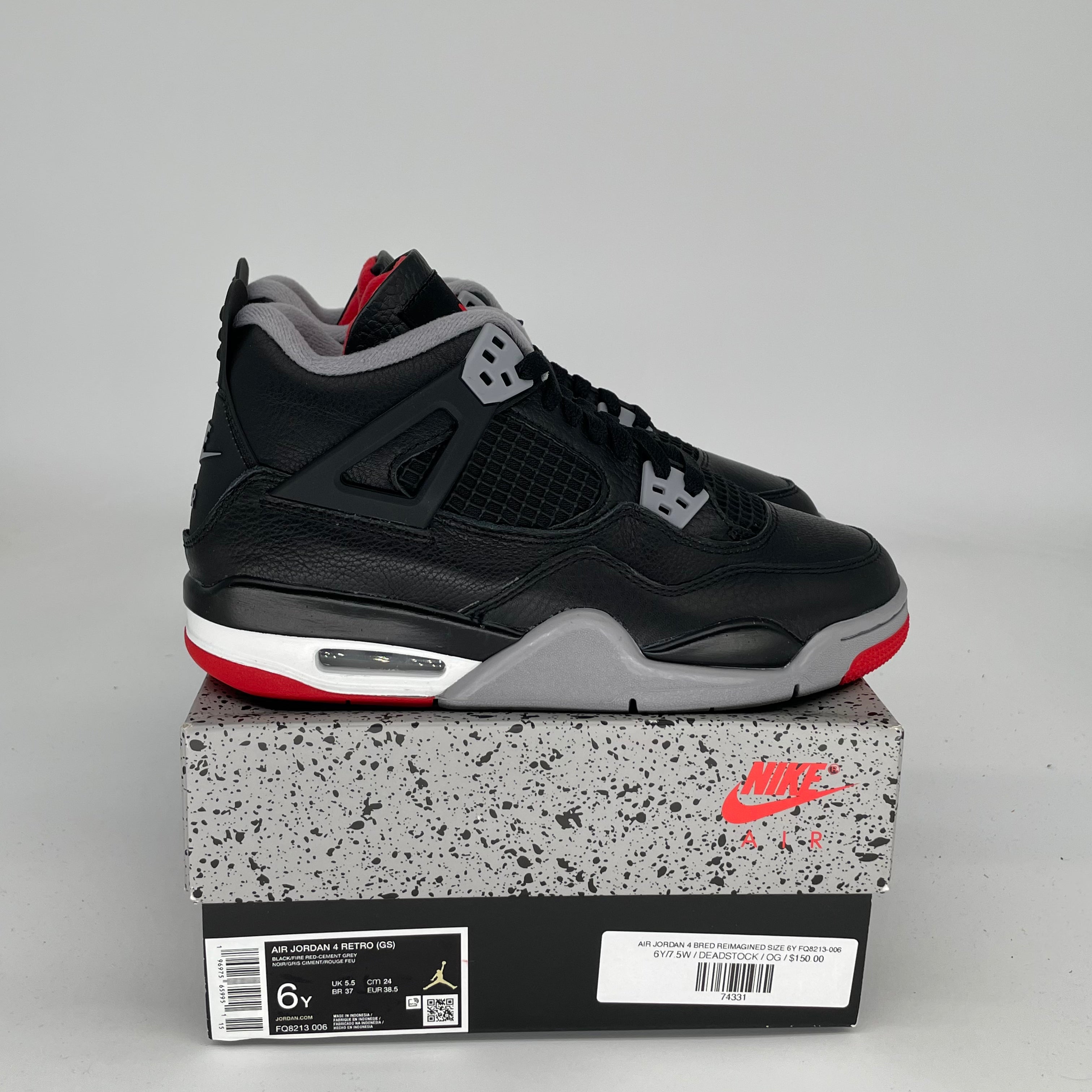 AIR JORDAN 4 BRED REIMAGINED Sneakers - Men's Size 6Y (FQ8213-006) | Retro Basketball Shoes for Streetwear & Casual Outfits