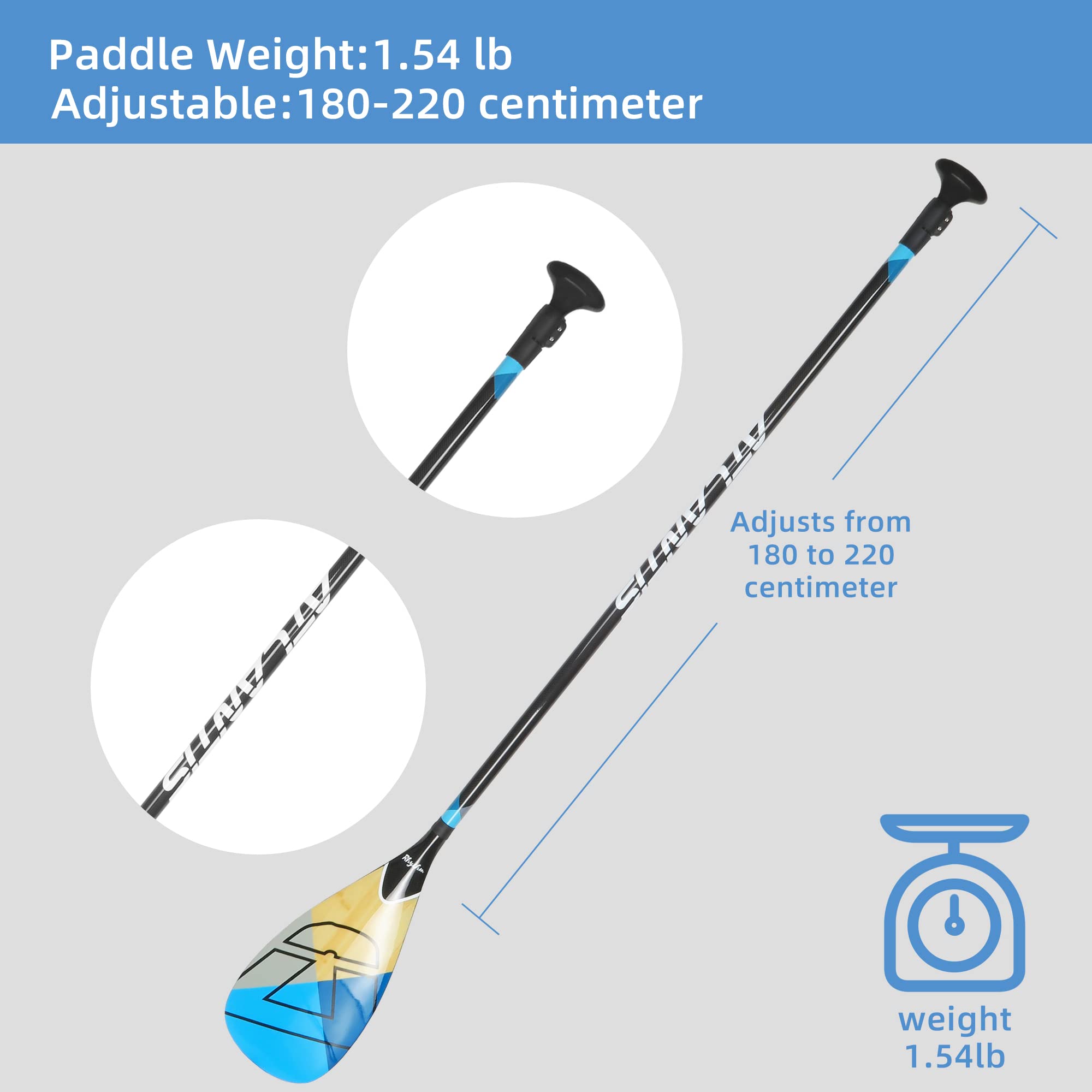 **AQUABONA SUP Paddle - 100% Carbon Fiber Adjustable Stand Up Paddle Board Paddle, Lightweight & Durable Floating Paddle for Kayaking, Surfing & Outdoor Water Sports**