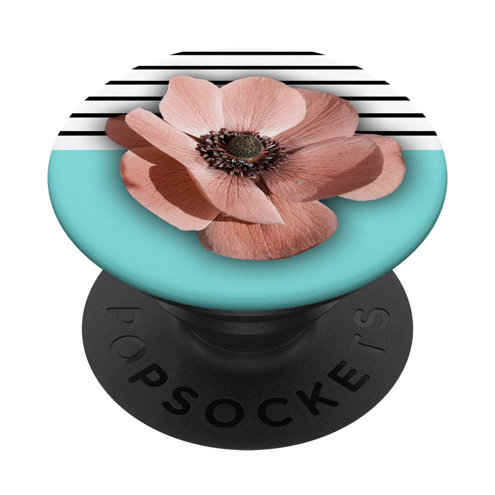 Grip Floral - Pink Flower On Teal Mint Black Stripes | Perfect for Home Decor, Office Accessories, and Gift Giving
