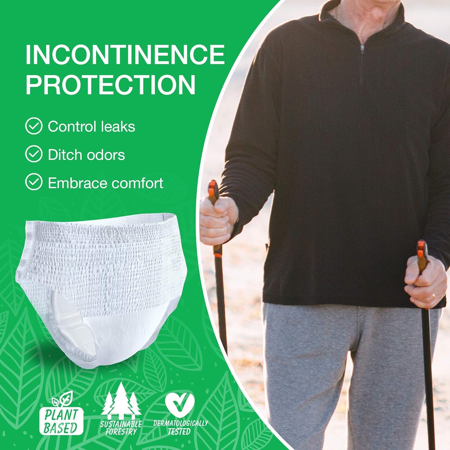 Veeda Natural Adult Incontinence Underwear for Men - Disposable Bladder Leakage Protection with Maximum Absorbency - Large Size (72 Count) - Ideal for Nighttime Use, Travel & Active Lifestyles