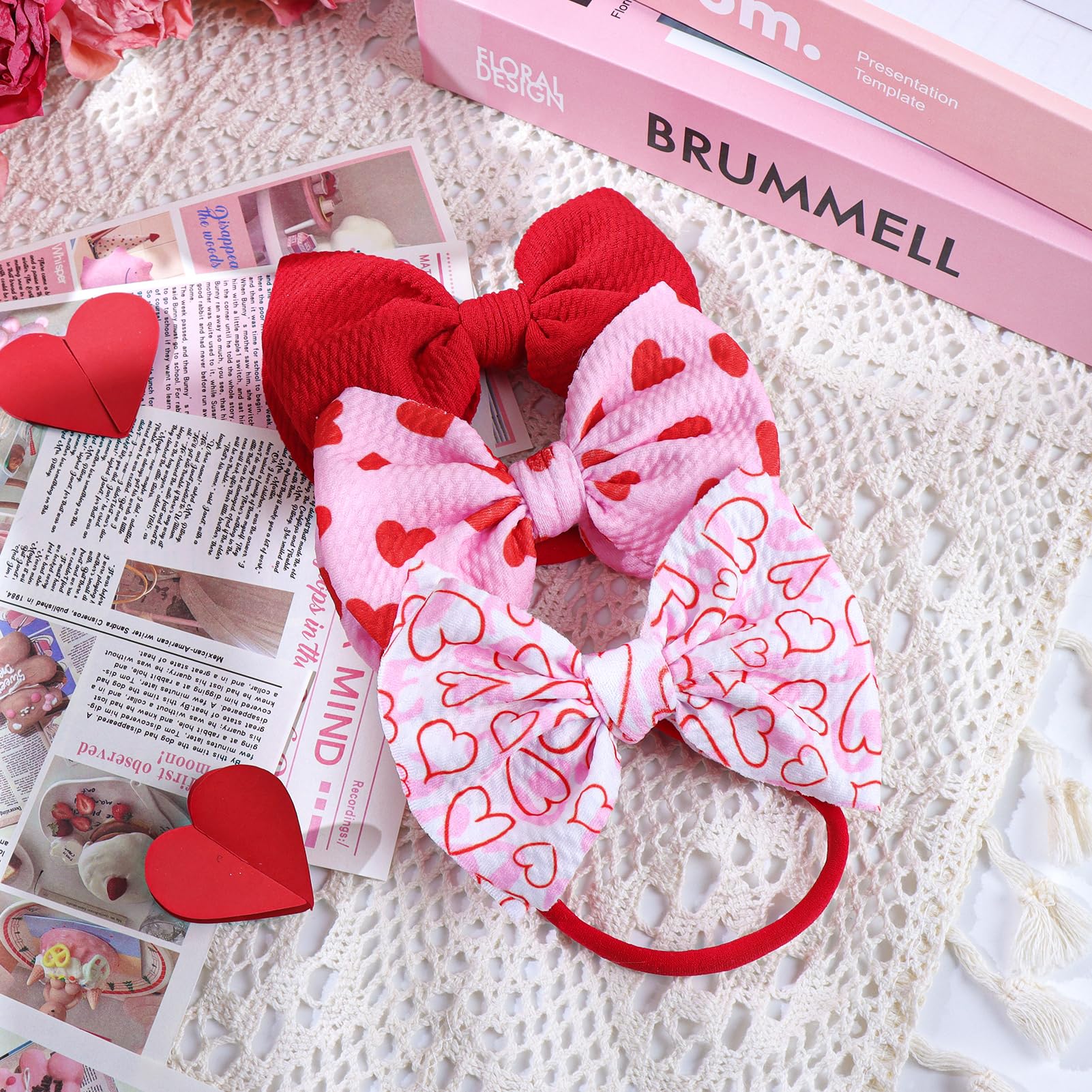 Baby Girl Hair Bows - Pink Heart Headband for Newborn & Toddler - Party & Photo Outfits