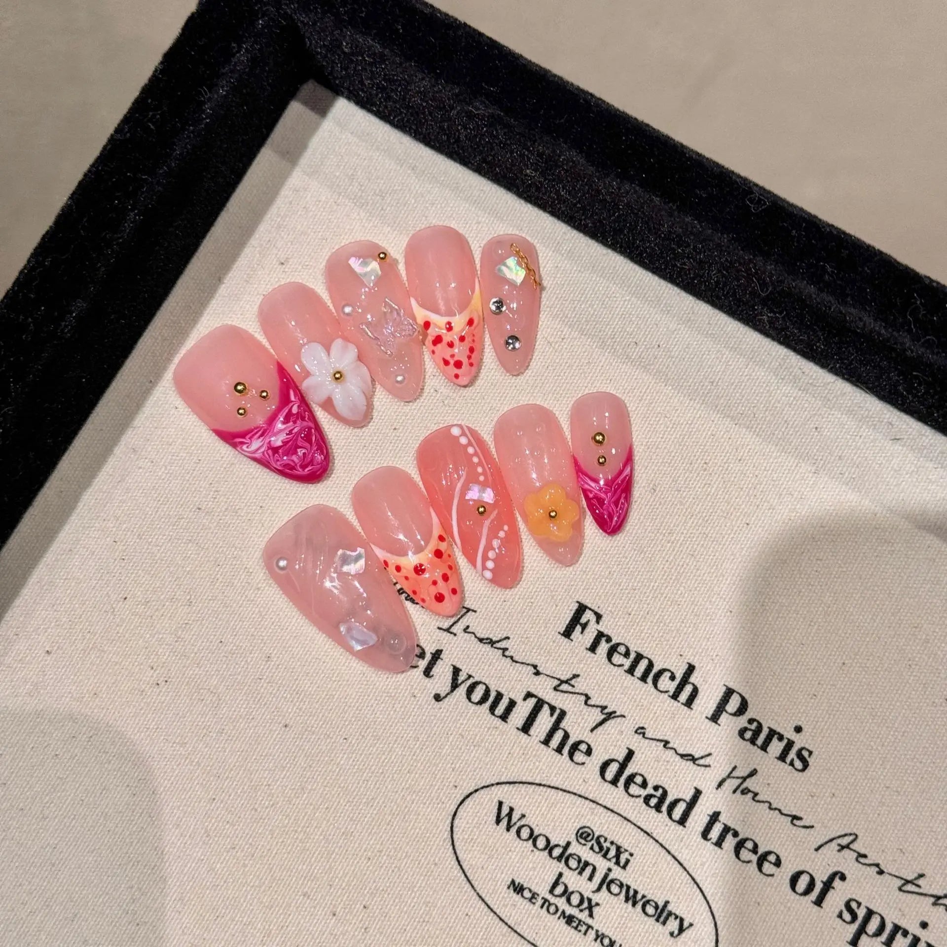 10Pcs Dreamy Ballerina Almond Handmade Gel Nail Glitter False Nails with Diamond Sweet Aurora French Press on Nail Manicure Tips - Perfect for Parties, Weddings, and Special Occasions