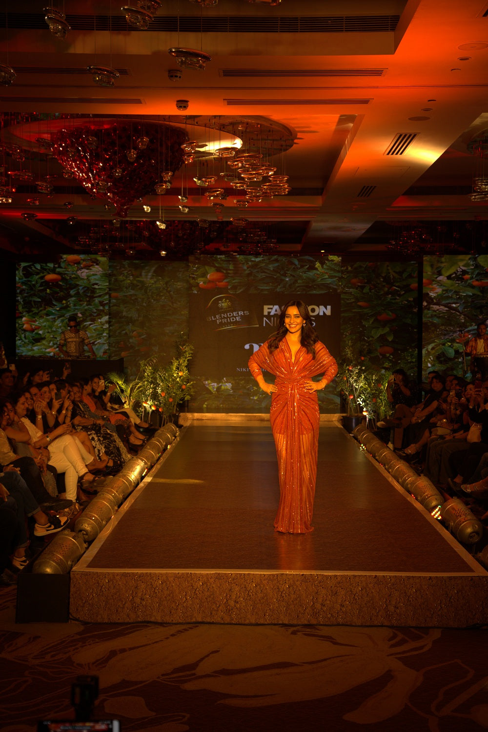 Elegant Tangerine Gown with Hand-Sewn Sequins - Perfect for Evening Parties, Prom Dresses & Special Occasions