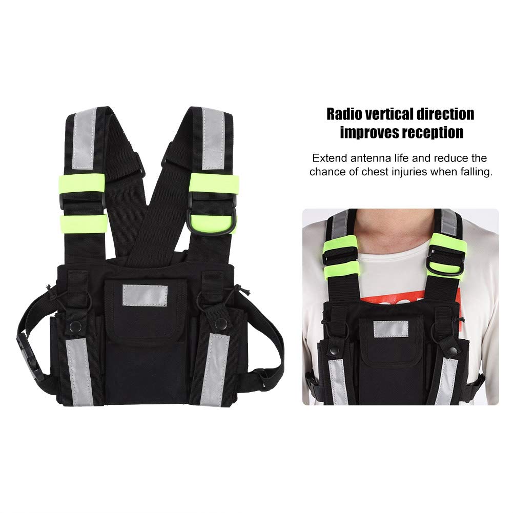 TYT Radio Chest Harness - Yellow Reflective Front Pack Vest with Pouch for Two-Way Radios | Universal Carry Case for Hiking, Camping, Work & School | Durable & Adjustable for Outdoor Activities, Security & Emergency Use