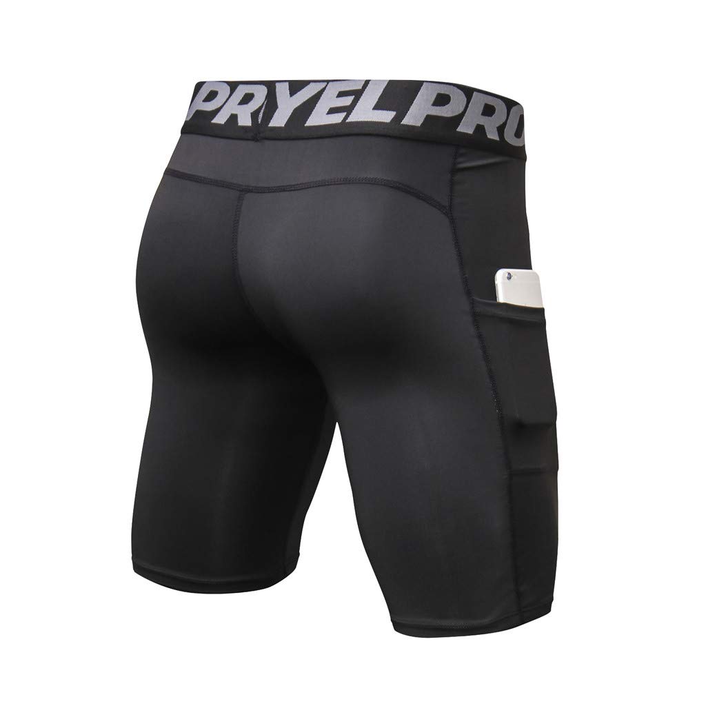 Men's Compression Fitness Shorts with Pocket - Running & Training - Black XL