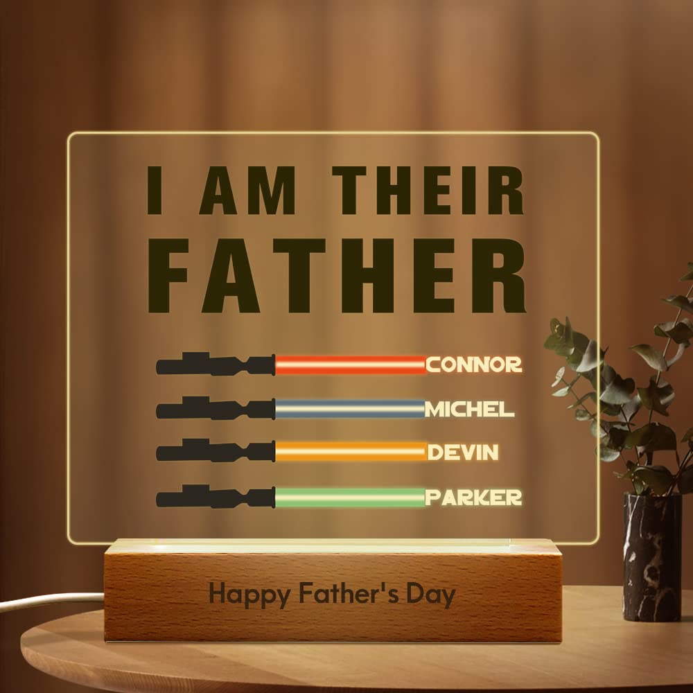Custom Engraved 'I AM Their Father' Light Saber Plaque - Personalized LED Night Light Lamp for Dad, Unique Birthday & Father's Day Gift from Daughter, Son, Kids or Wife | Perfect for Star Wars Fans, Home Office Decor, Bedside Lighting & Special Occasions