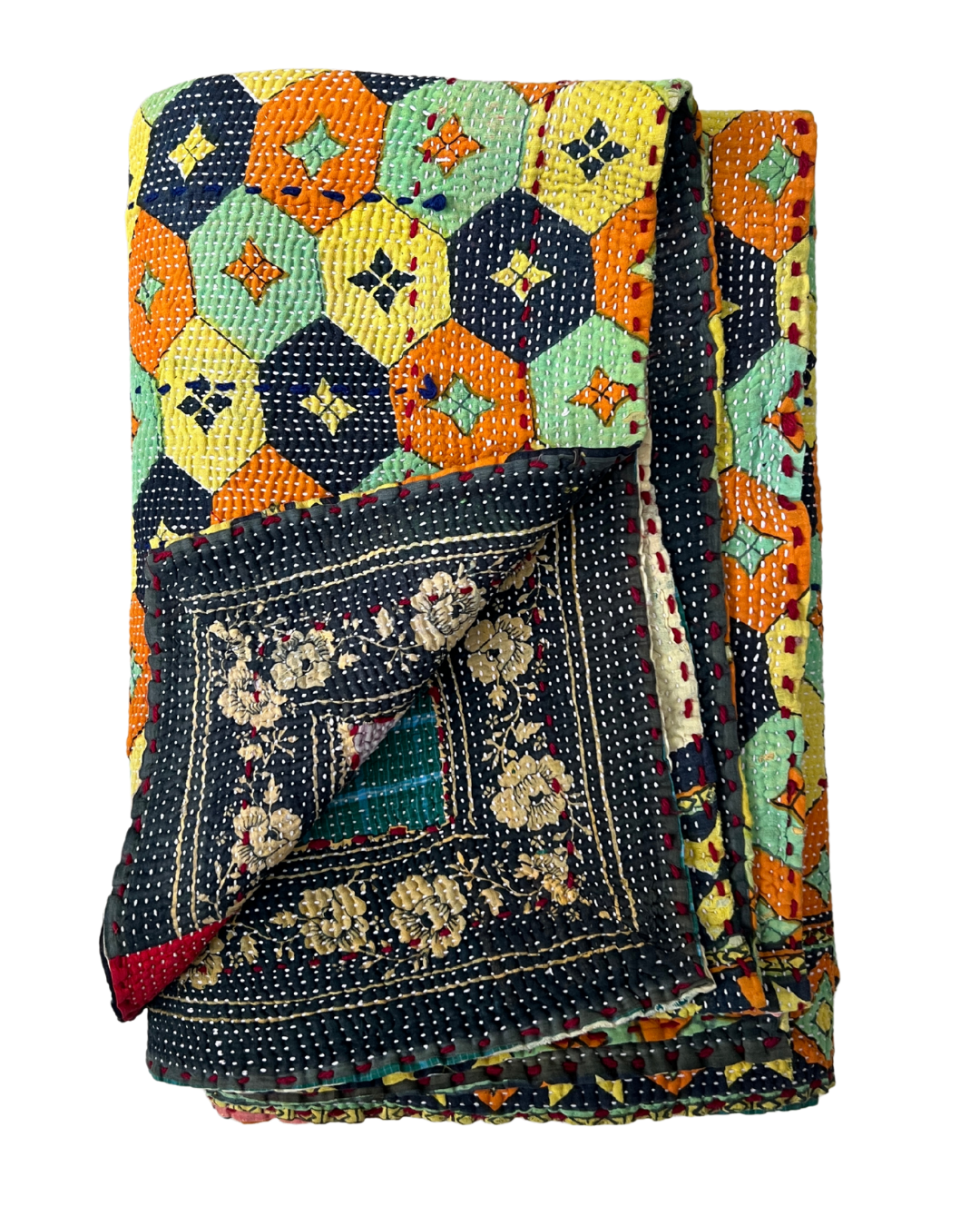 Premium Heavyweight Kantha Quilt No. 211 - Handmade Cotton Patchwork Bedspread for Cozy Home Decor, Winter Warmth & Boho Chic Style | Perfect for Bedroom, Living Room & Guest House