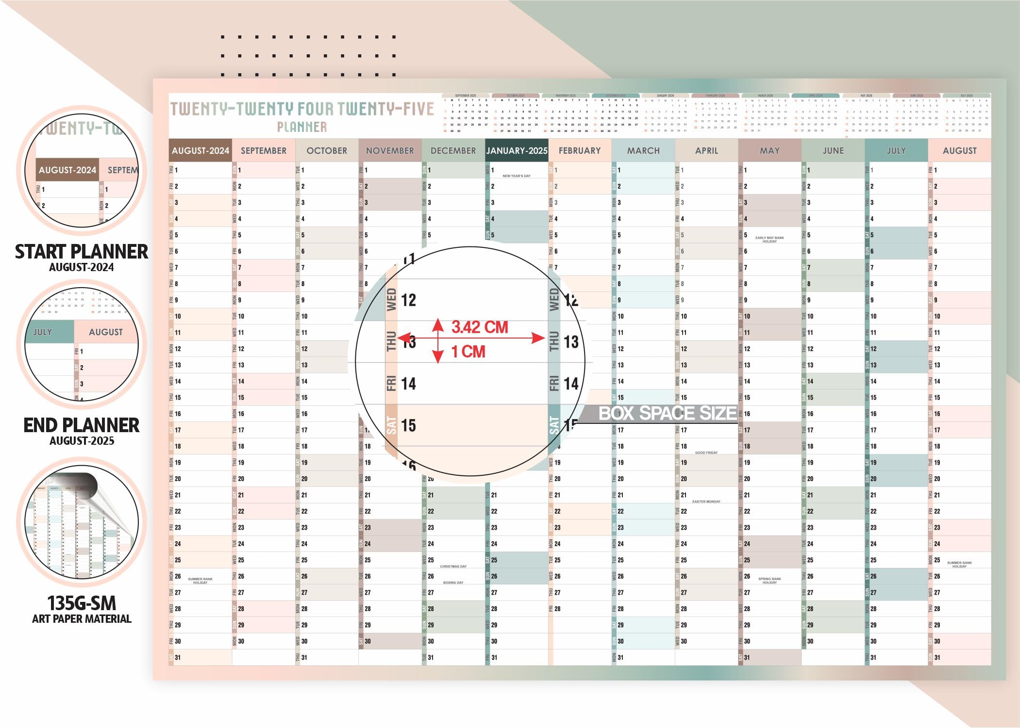 2024-2025 A3 Wall Planner - Academic Year Calendar from August to August | Large Yearly Study Organizer for School, Office & Home | 29.7 x 42 cm Foldable Poster | Perfect for Classroom Scheduling, Student Planning & Work Task Management