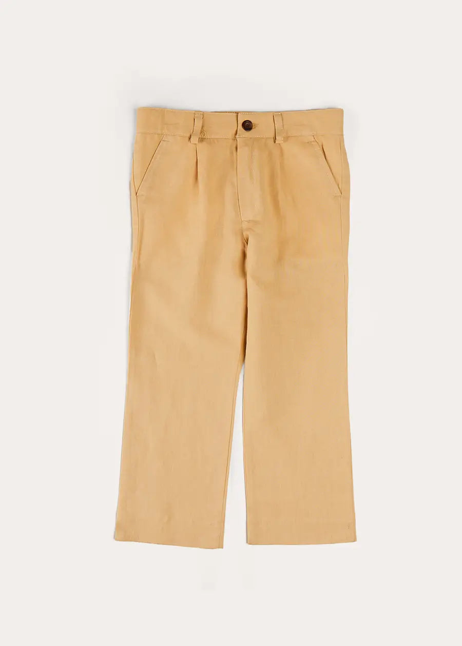 Beige Linen Suit Pants for Boys & Girls (4-10 Years) - Comfortable Summer Formal Wear for Weddings, Parties & School Events