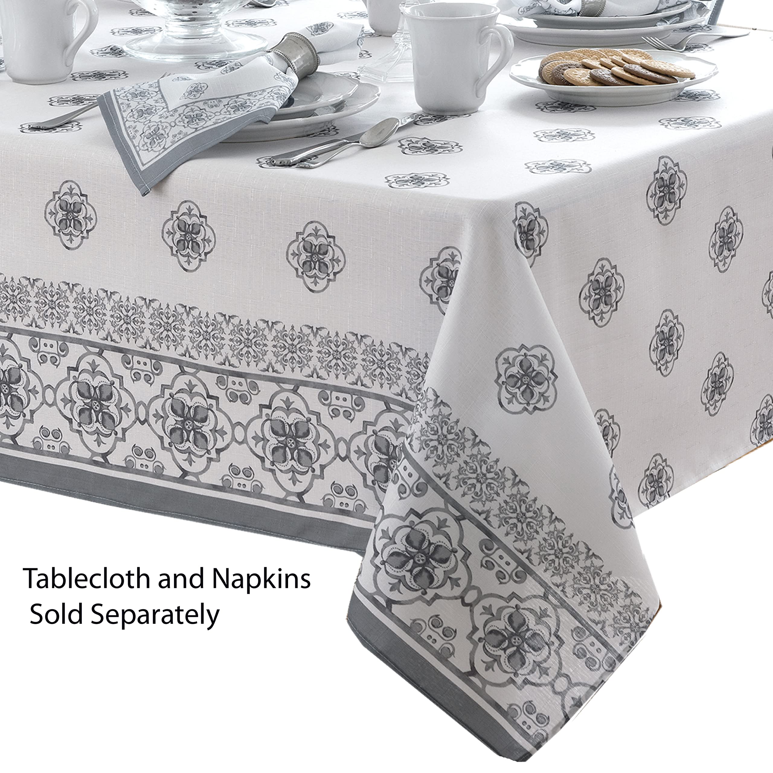 Premium Newbridge Rectangle Fabric Placemats Set of 4 - Mykonos Grey Mediterranean Style, Stain Resistant & Wrinkle-Free for Indoor & Outdoor Use - Perfect for Dining Table, Patio, and Entertaining