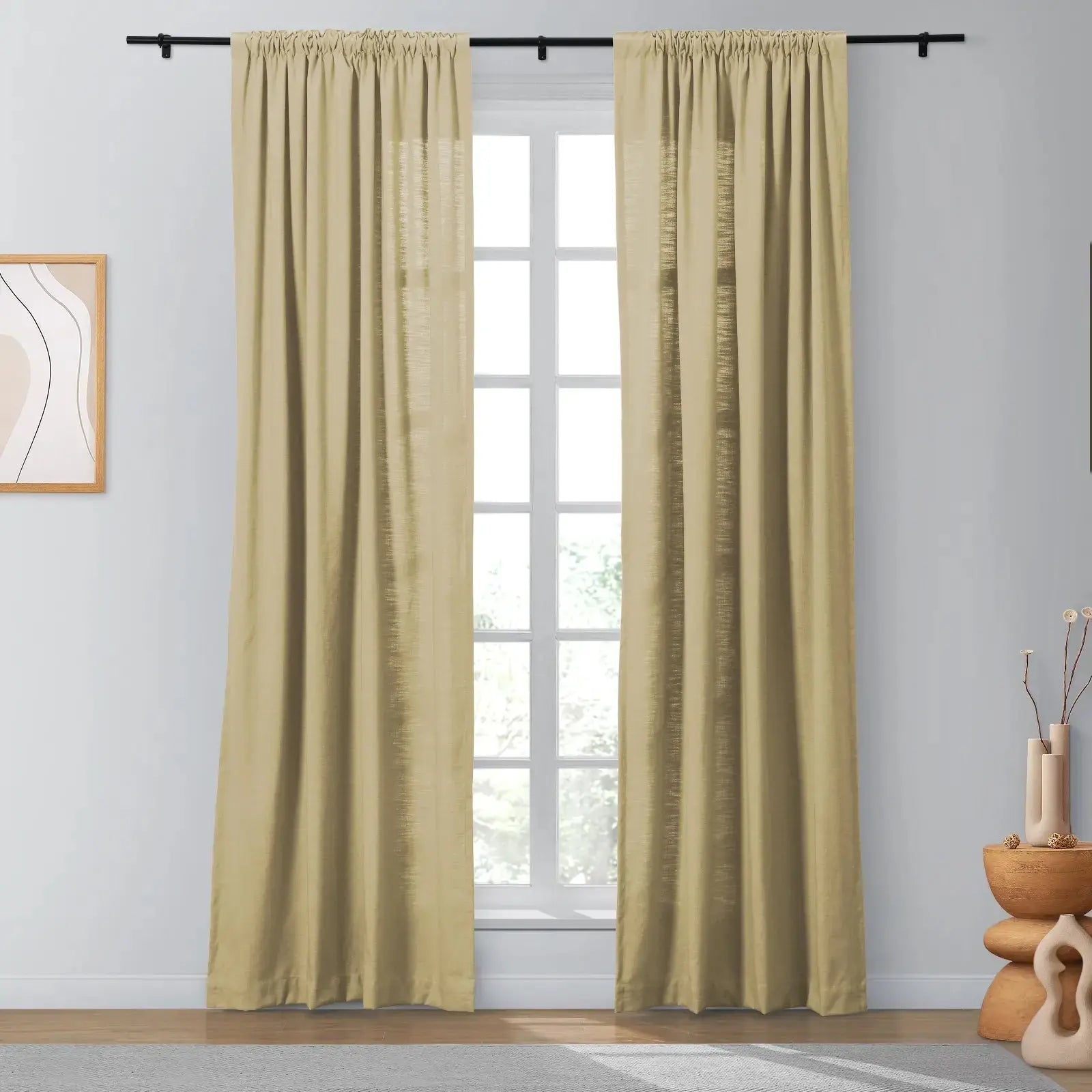 Isabella Heavyweight Cotton Blackout Curtains - Soft Top Thermal Insulated Drapes for Living Room & Bedroom - Noise Reducing & Energy Saving Window Treatments