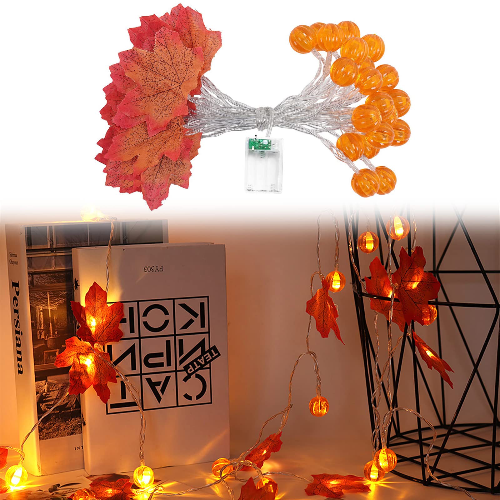 ZTNAGSD Fall Garland with Pumpkin Lights - 3M 20LED Maple Leaf String Lights for Halloween & Thanksgiving Decor - Perfect for Indoor/Outdoor Party, Home, Porch, and Fireplace Decoration