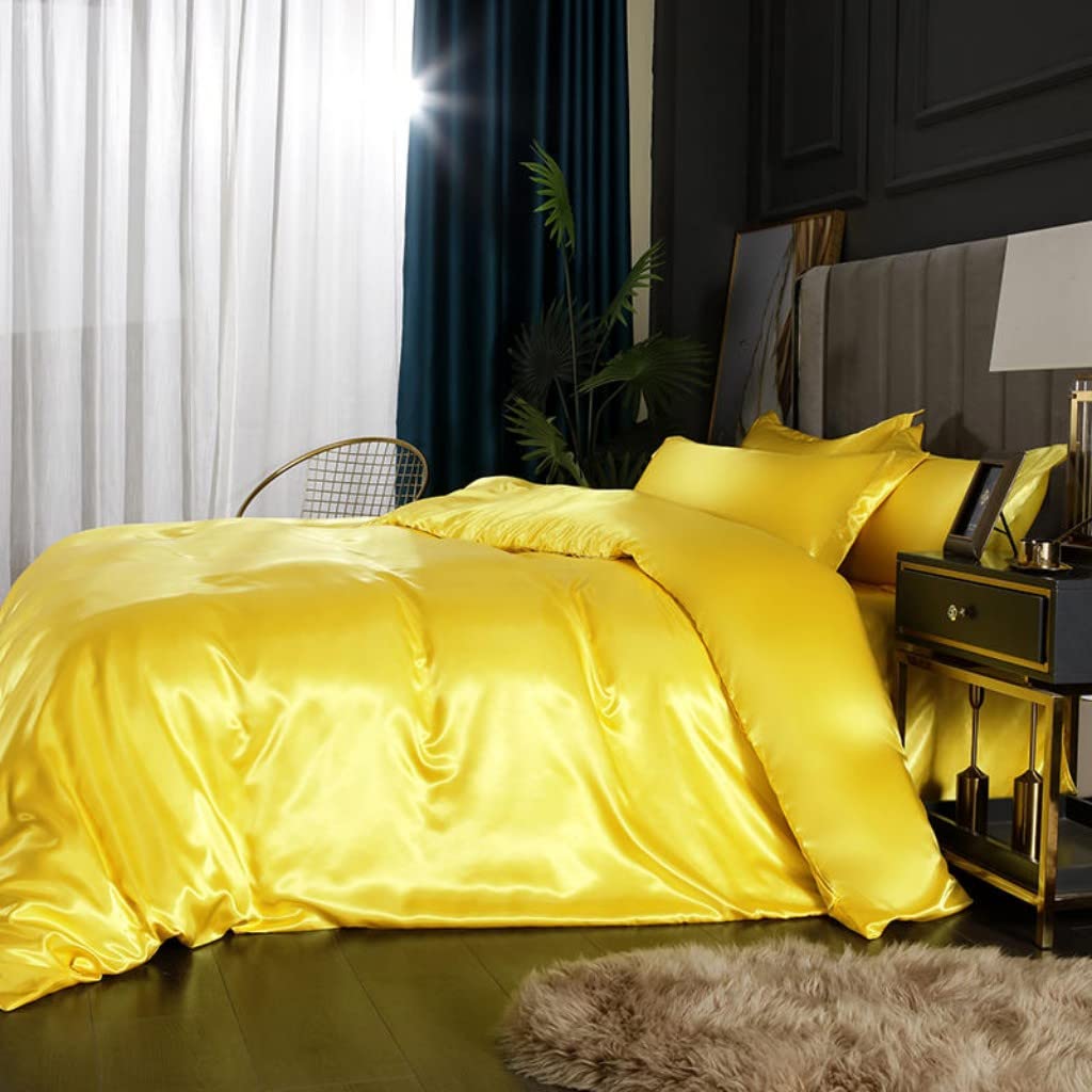 Feelyou Luxury Silk Satin Bedding Set - Twin Size Yellow Silky Duvet Cover & Pillowcase - Ultra Soft Comforter Cover for Adults - Elegant Bedroom Decor - Perfect for Master Bedrooms, Guest Rooms & Luxury Hotels