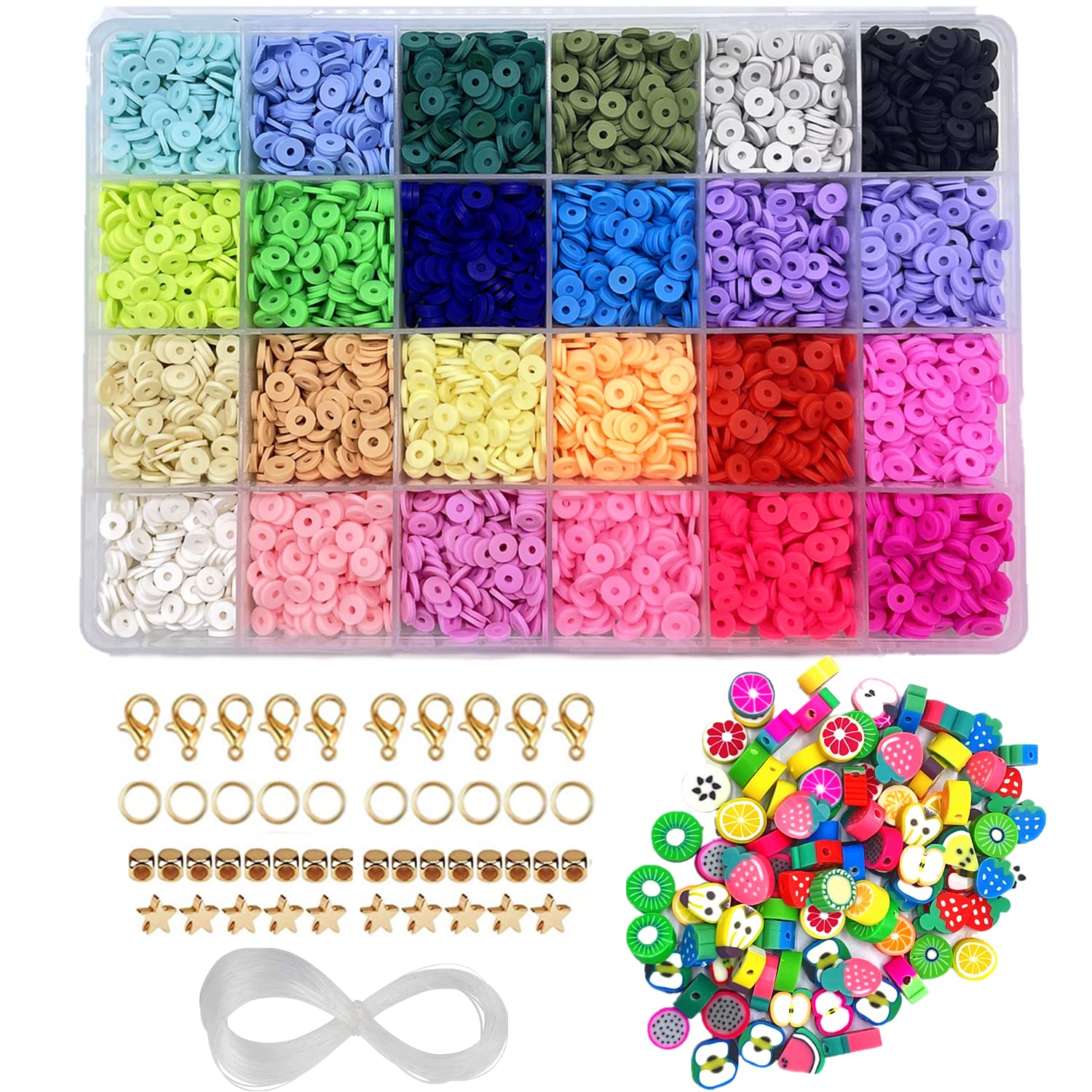 5400 Pcs Polymer Clay Beads for Jewelry Making - 5mm Round Flat Spacer Beads in 24 Colors - DIY Bracelet, Necklace, Earring Craft Supplies - Perfect for Handmade Gifts, Party Favors & Boho Style Accessories
