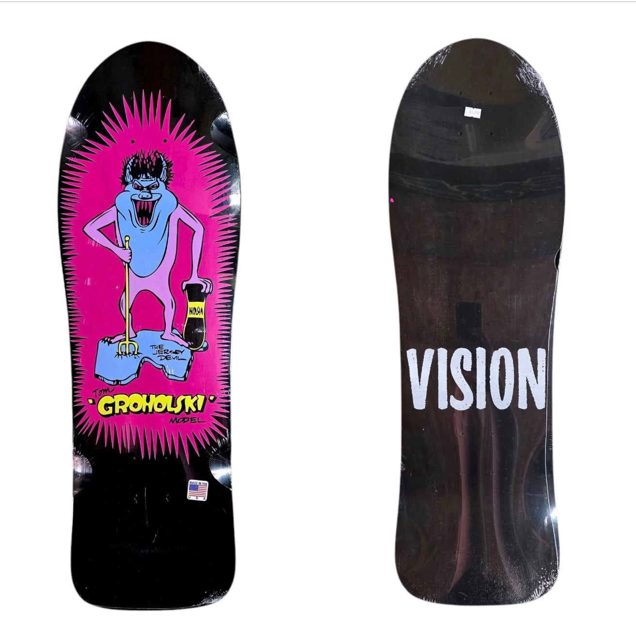 NEW Vision Tom Groholski Jersey Devil Reissue Skateboard Deck Black/Pink - Perfect for Skateboarding, Street Style & Collectors