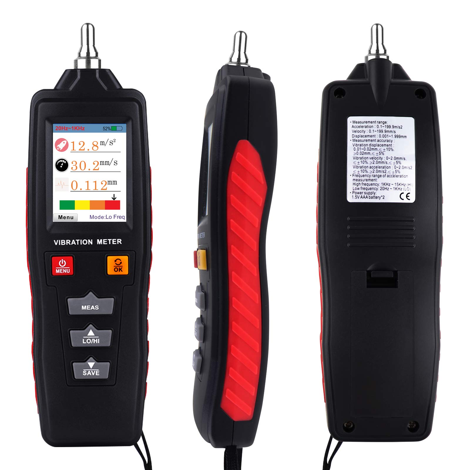 Digital Vibration Meter - Portable Vibrometer Gauge Analyzer Tester for AC Output with Acceleration/Velocity/Displacement Measurement - Ideal for Industrial Equipment Maintenance, HVAC Systems & Machinery Vibration Analysis