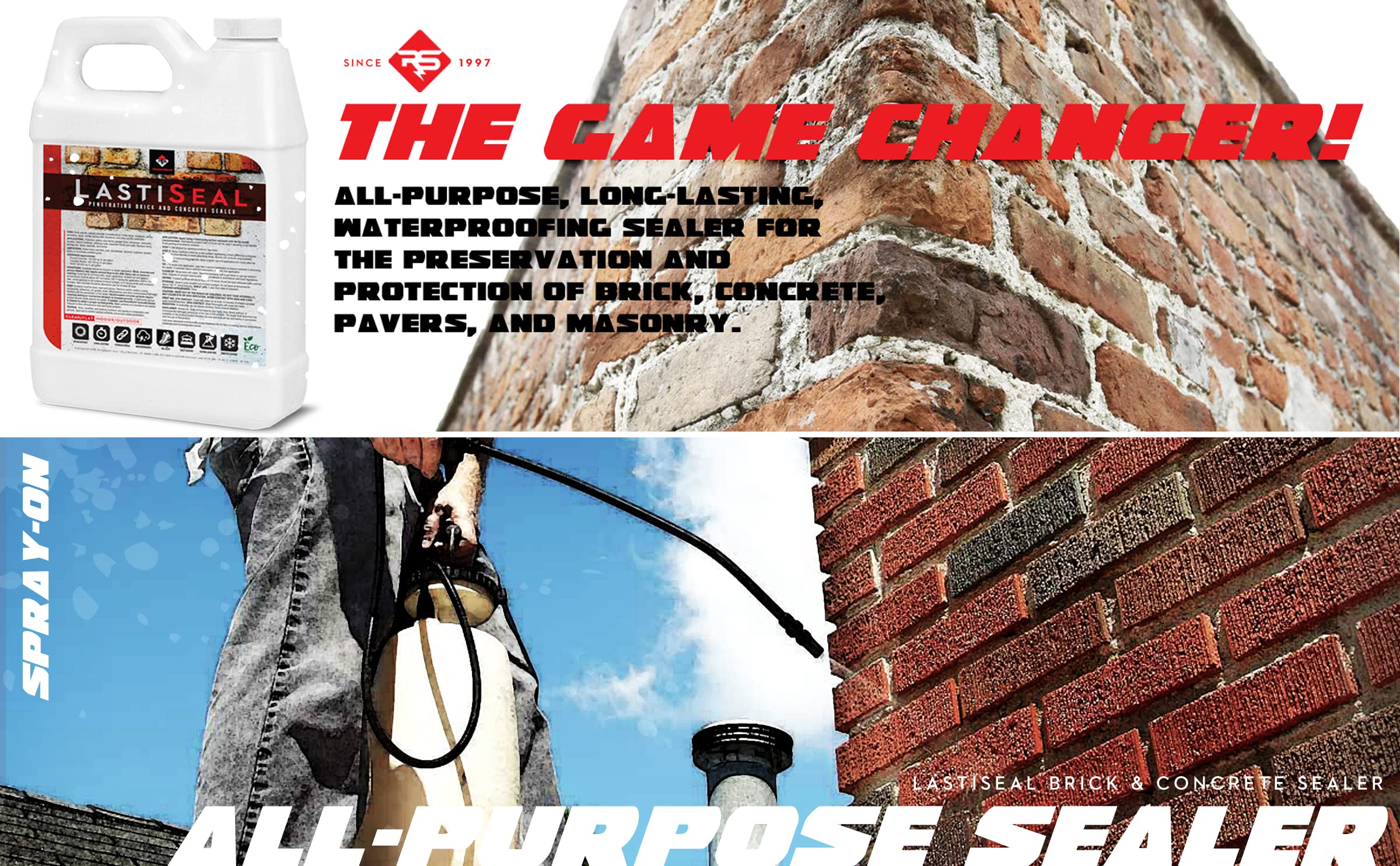 LastiSeal Brick & Concrete Sealer - 5 Gallon Waterproofing Sealant for Brick, Concrete, Pavers & Porous Stone - Flat/Natural Finish - Enhances Durability & Weather Resistance - Ideal for Driveways, Patios & Masonry Projects
