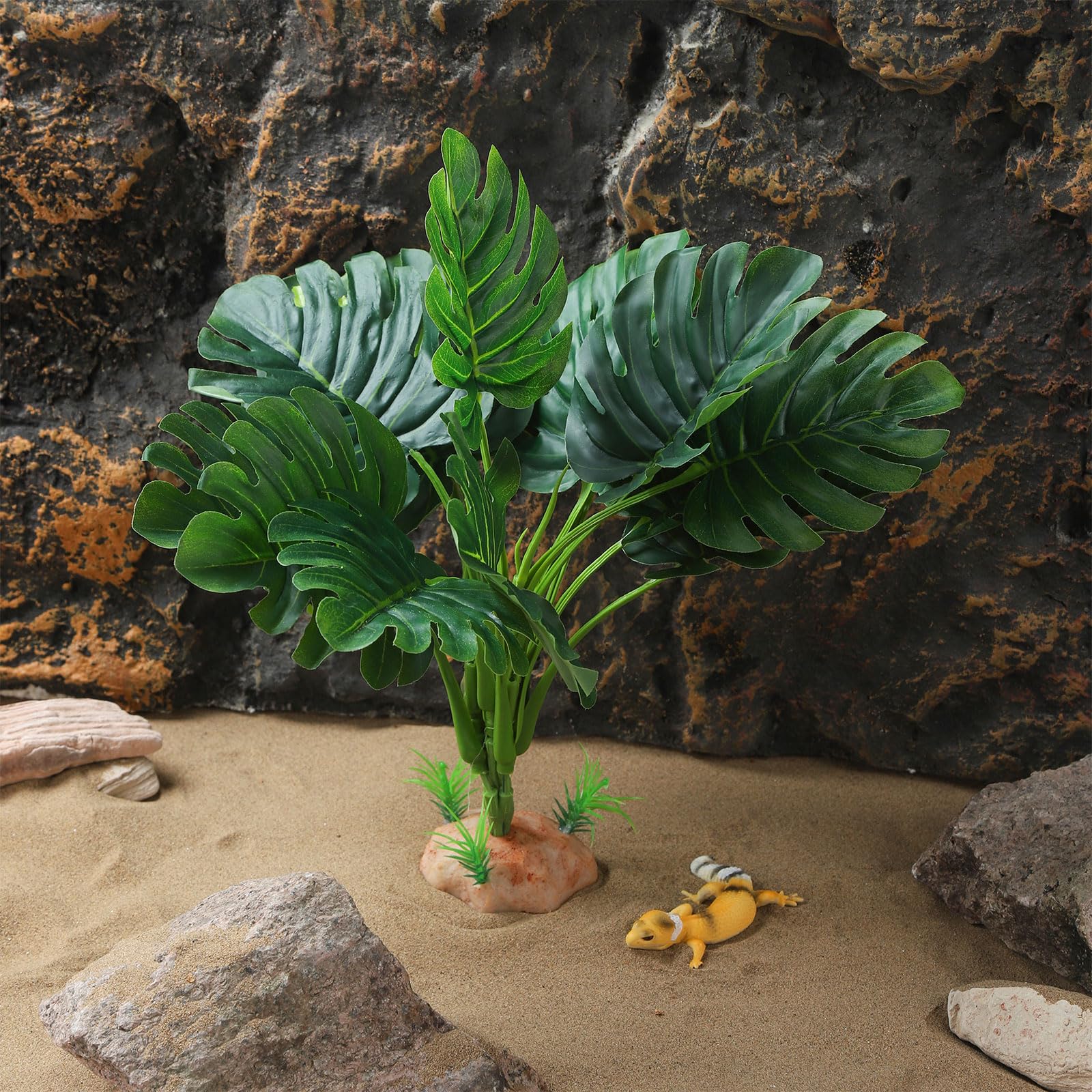 Artificial Terrarium Plants for Reptile Habitat - Monstera Spider Plant for Gecko, Ball Python & Tortoise Enclosure - Durable Reptile Tank Décor for Natural-Looking Jungle Environment