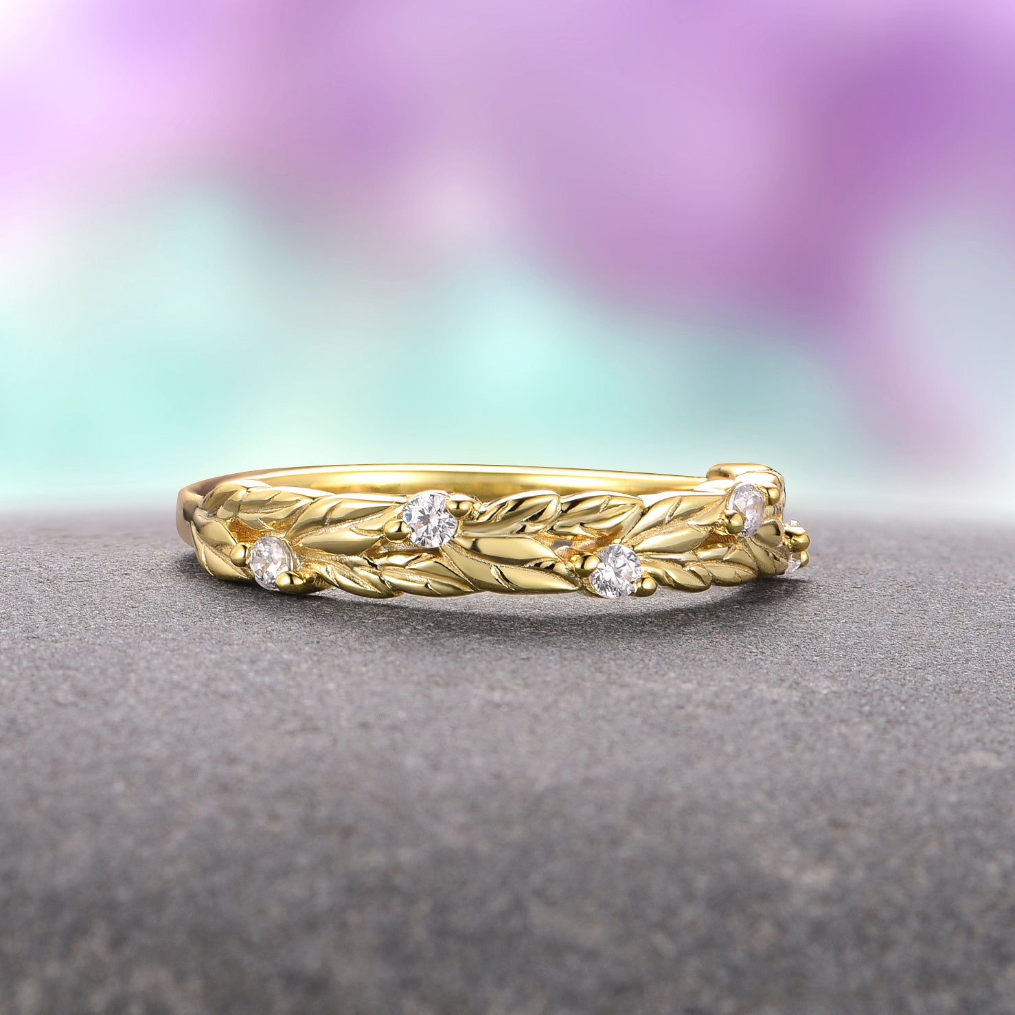 14K Yellow Gold Vermeil Leaf Wedding Band for Women - Elegant Nature-Inspired Ring for Brides, Engagement, Anniversary & Everyday Wear