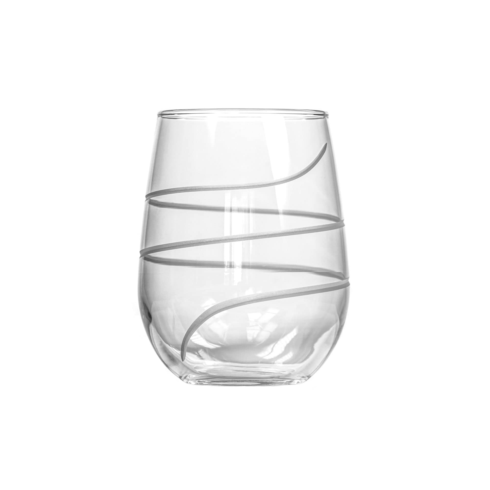 Premium Rolf Glass Twist Stemless Wine Tumbler Set of 4 - 17oz Lead-Free Etched Glasses for Red & White Wine | Made in USA | Elegant for Dinner Parties, Weddings & Home Entertaining