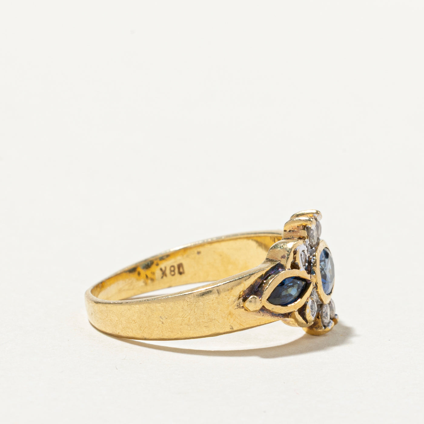 East West Sapphire & Diamond Ring - 0.87ctw Blue Sapphire & 0.16ctw Diamond Engagement Ring - Size 6.25 - Elegant Wedding Band, Anniversary Gift for Her - Perfect for Proposals, Bridal Jewelry & Special Occasions