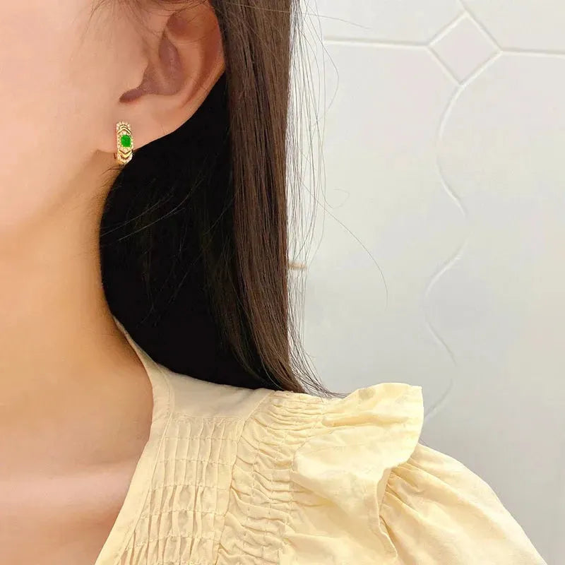 18K Yellow Gold Emerald and Diamond Hoop Earrings for Women | Luxury Real Natural Gemstone Jewelry | Perfect for Parties, Weddings & Special Occasions