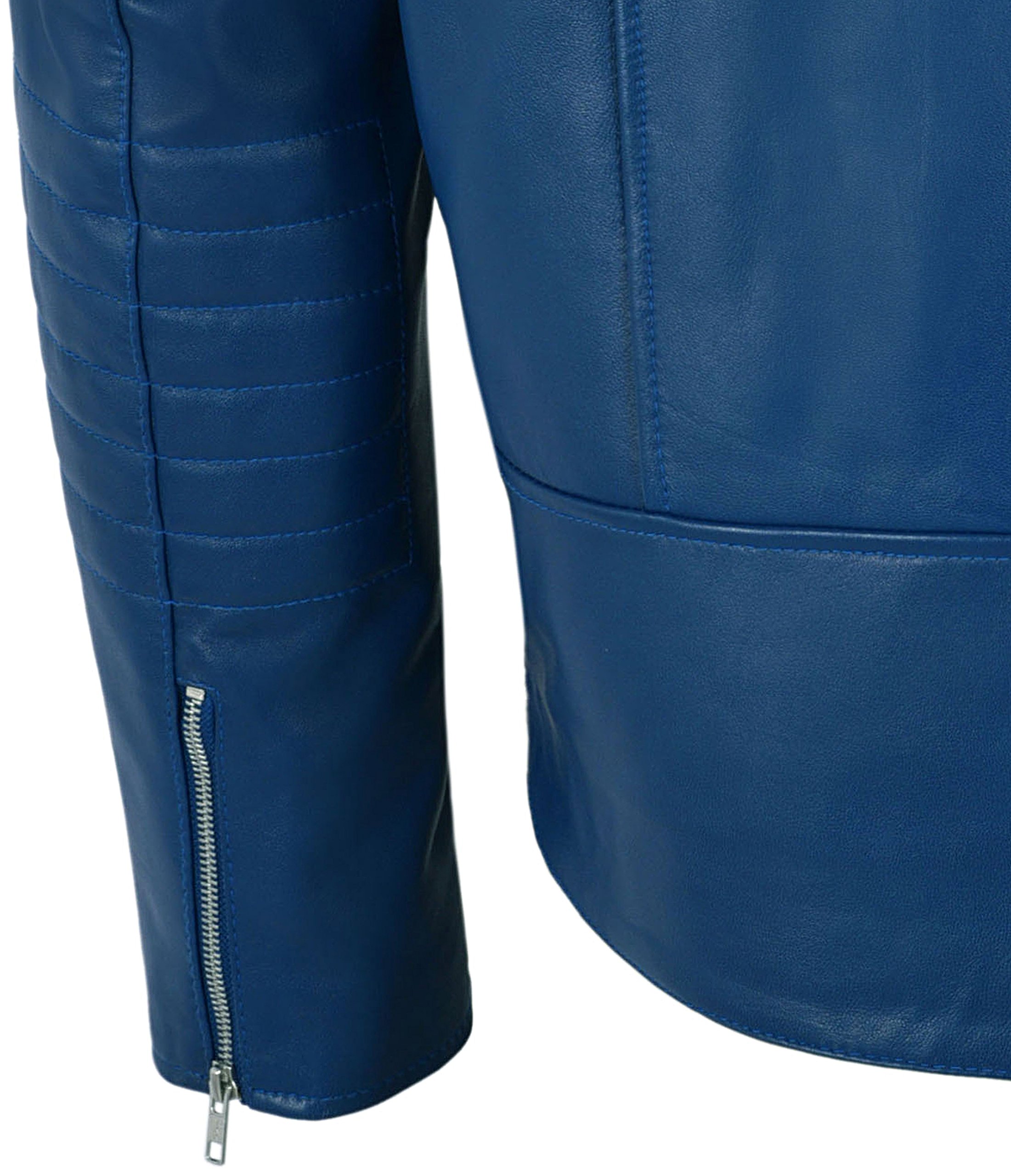 Men's Mayhem Genuine Leather Biker Jacket - Blue & White Stripe Motorcycle Style for Riding & Casual Wear