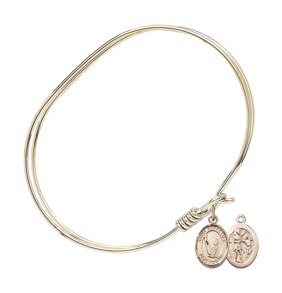 Gold-Filled Oval Eye Hook Bangle Bracelet with St. Sebastian Charm - Perfect for Gymnastics, Workouts & Everyday Wear