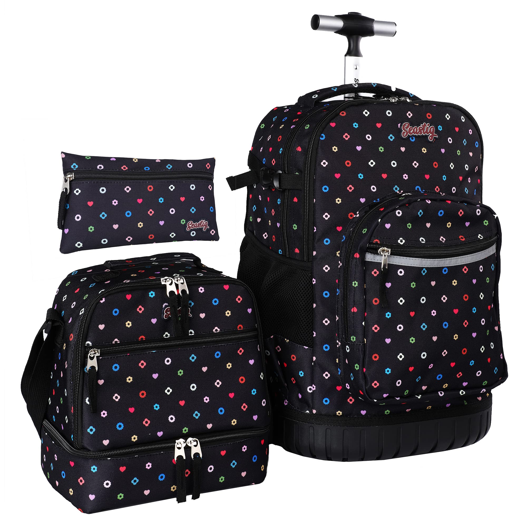 Seastig 18 Inch Rolling Backpack with Wheels - Waterproof Laptop Backpack for Adults & Kids, Includes Lunch Bag & Pencil Case Set - Perfect for School, Travel, and Business Commutes