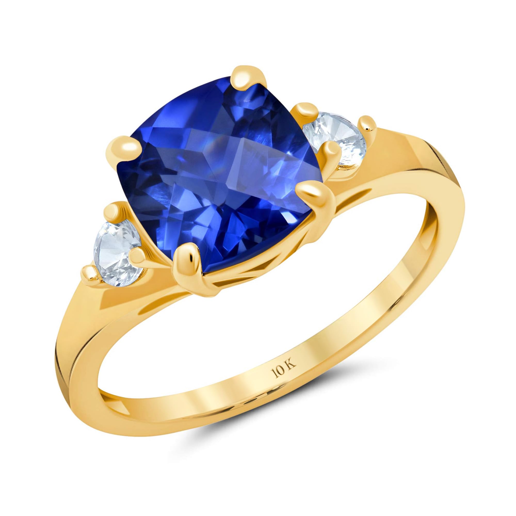MAX & STONE 10k Gold Gemstone Rings for Women | Cushion Cut Three Stone Birthstone Ring | Anti-Tarnish Jewelry | Elegant Cocktail Ring with Gift Box (Sizes 5-9) | Perfect for Anniversary Gifts, Valentine's Day & Special Occasions