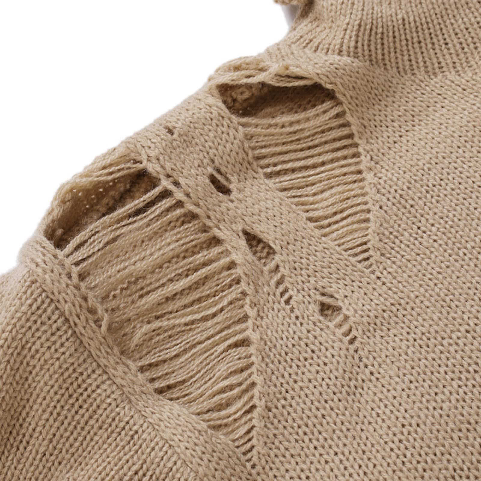 Men's Ripped Turtleneck Sweater - Classic Knitted Pullover for Winter - Cozy & Stylish for Casual Wear, Date Nights & Outdoor Activities