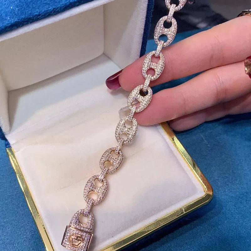 18K Solid Rose Gold Real Diamond 4.5ct H SI Cuban Chain Bracelet for Women - Luxury Wedding, Engagement & Party Jewelry Gift - Perfect for Anniversaries, Bridal Showers and Special Occasions