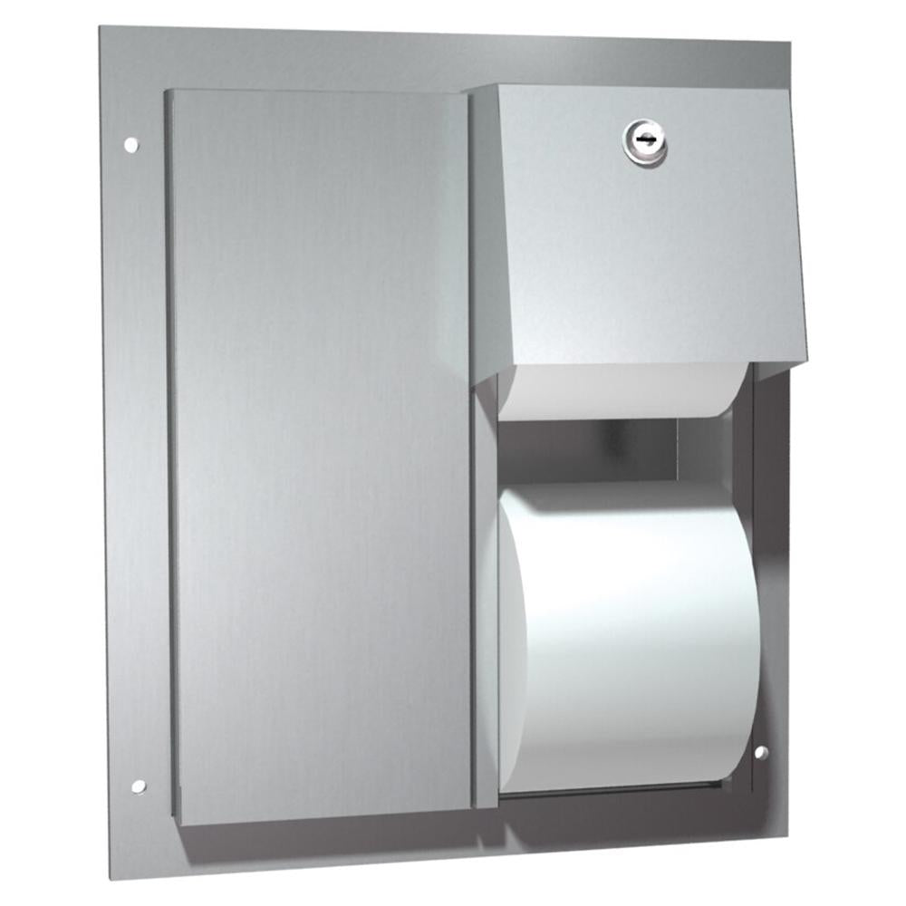 ASI 0032 Dual Roll Toilet Paper Dispenser - Satin Finish Wall Mounted Hide-A-Roll Design for Bathroom & Restroom Organization