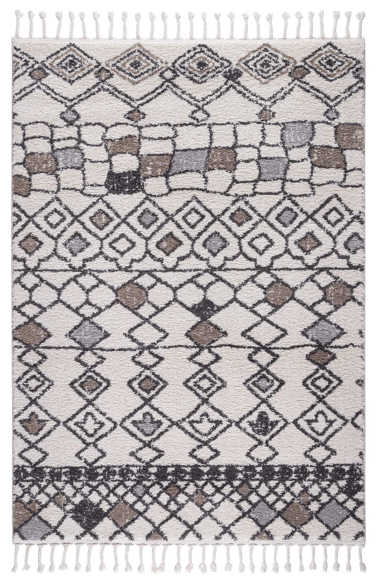 Bohemian Moroccan Tribal Area Rugs for Living Room - Navajo Ivory & Grey Mocha Black 7'8