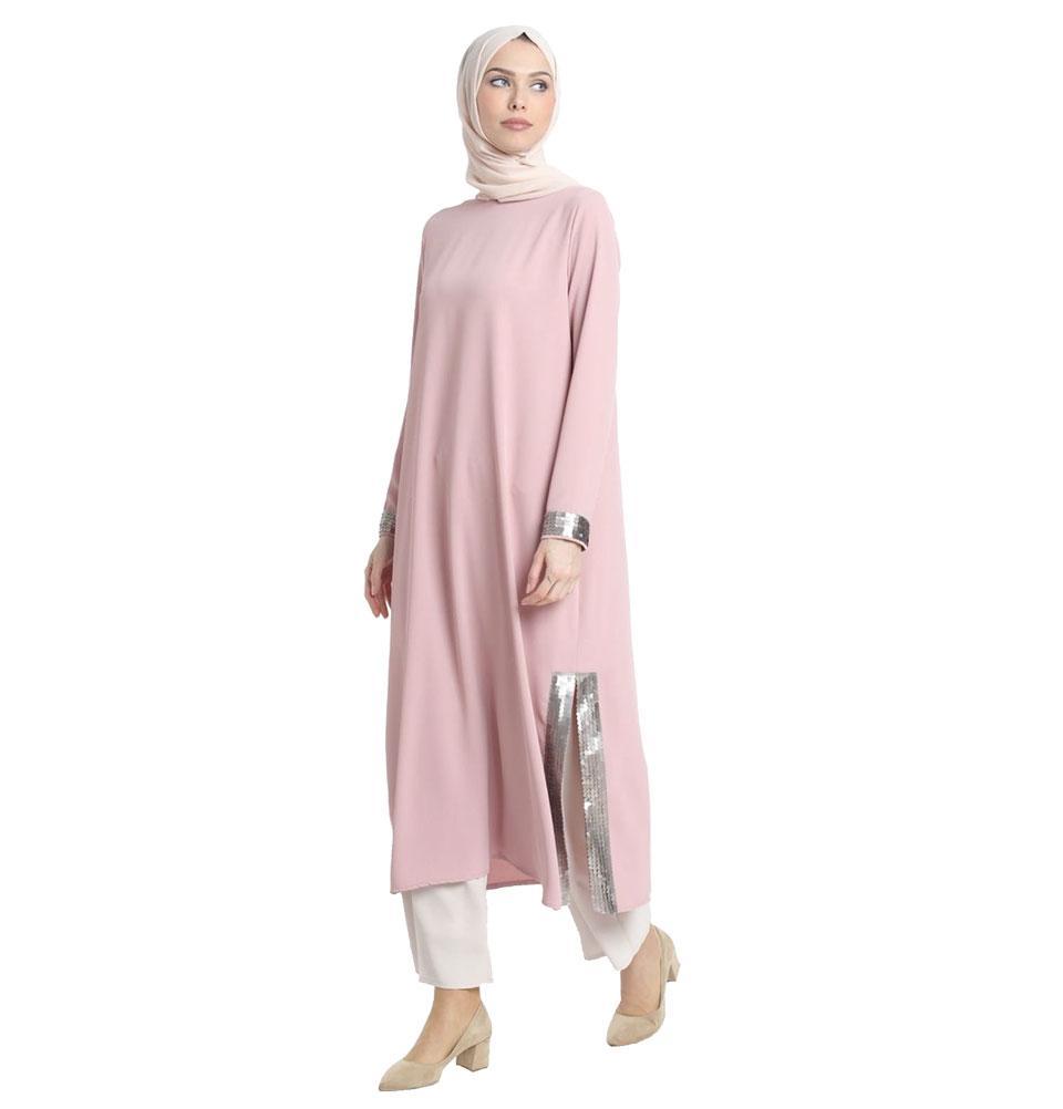 Abaci Modest Sequined Tunic 13191 in Pink | Elegant Women's Blouse for Parties, Weddings & Special Occasions