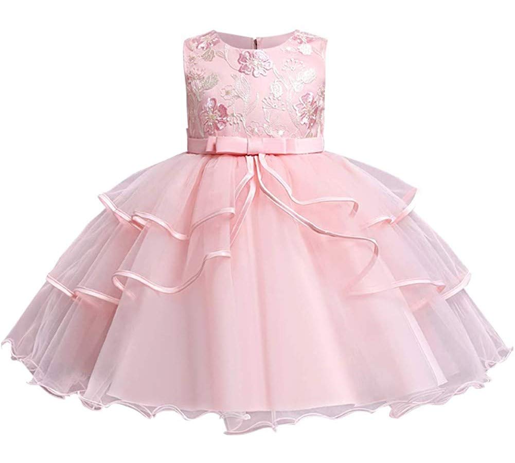 MYRISAM Flower Girls Embroidered Lace Tutu Dress - Princess Wedding Pageant Birthday Party Evening Dance Short Tulle Gown for Kids Toddler Bridesmaid Photo Shoot