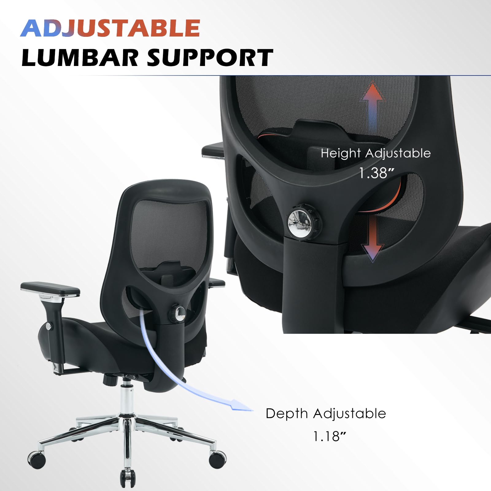 700lbs Heavy Duty Big and Tall Office Chair - Extra Wide Thick Seat Cushion & Adjustable Lumbar Support - Ergonomic Mesh Desk Chair with 4D Armrests for All-Day Comfort - Perfect for Large Men, Plus Size Users & Heavy People in Home Office or Gaming Setup