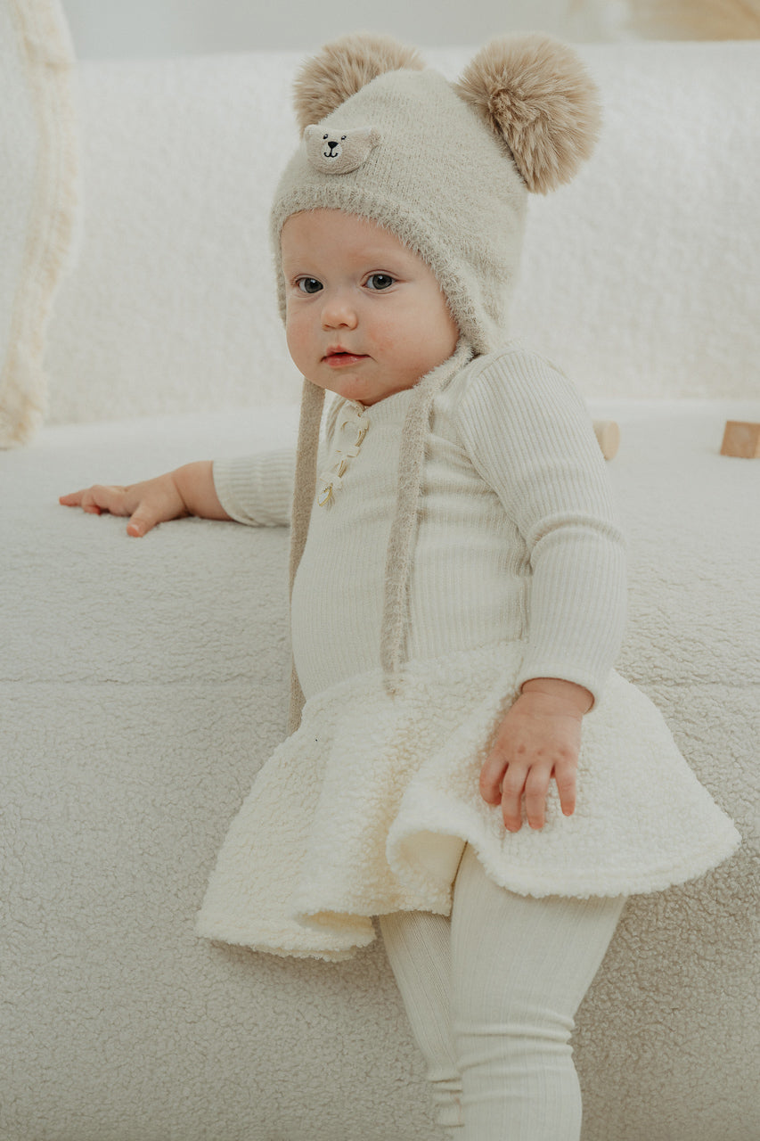 Soft Beige Cashmere Pom Pom Winter Hat for Women - Cozy & Warm Knit Beanie for Cold Weather, Outdoor Activities & Fashion Accessories
