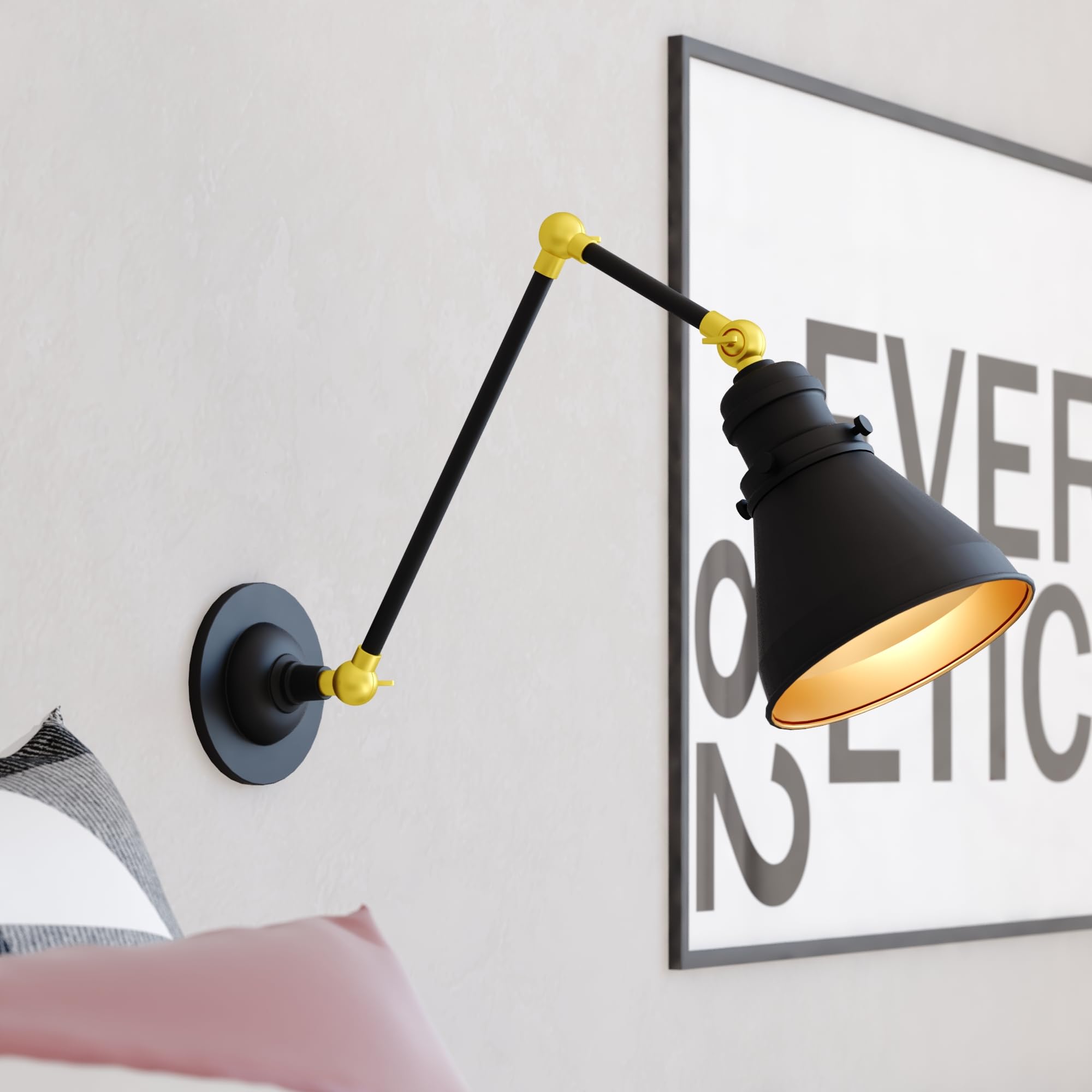 VAXCEL Alexis 6-Inch Adjustable Swing Arm Wall Lamp - Oil Rubbed Bronze & Satin Gold Finish with Metal Shade - Perfect for Bedroom Reading, Office Task Lighting & Living Room Decor