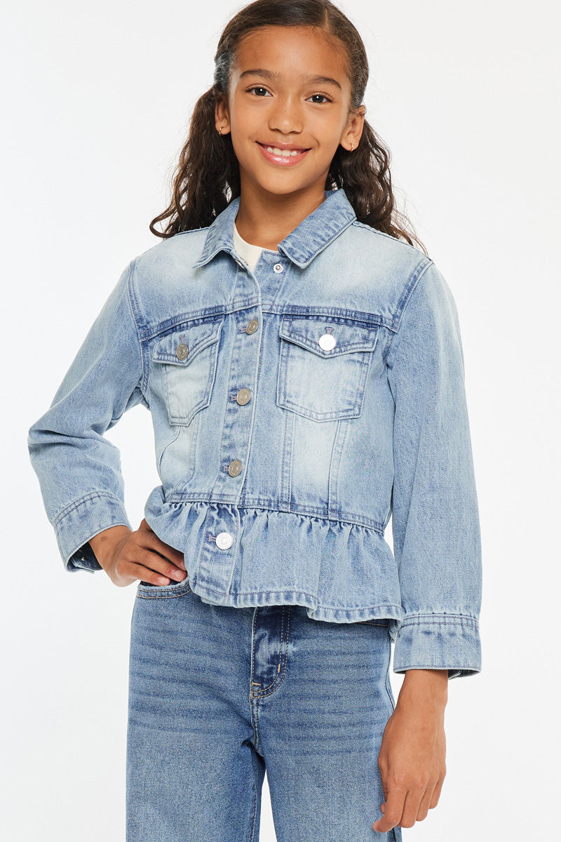 Penny Kids Peplum Denim Jacket for Girls - Stylish & Comfortable Denim Jacket with Ruffle Hem - Perfect for School, Playdates & Outdoor Activities