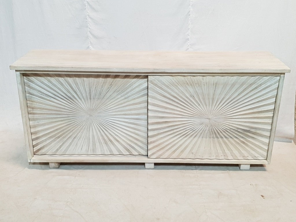 French Hand Carved Rustic White Buffet Sideboard - Large Dining Room Storage Cabinet 172x43x75cm | Perfect for Farmhouse Decor, Kitchen Organization & Dining Room Furniture