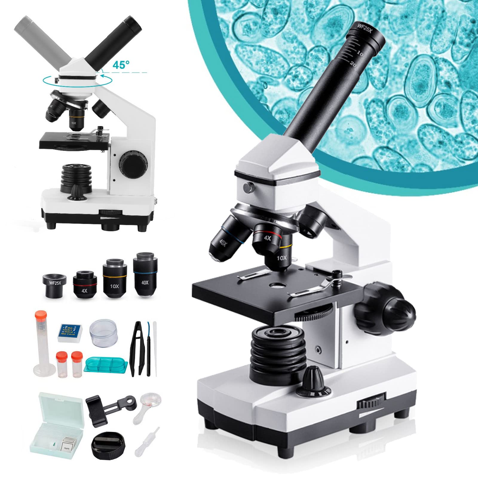 Janefer Care 100X-2000X Microscope for Kids, Students & Adults - Biological Compound Microscope with Slides Set, Phone Adapter & LED Illumination - Perfect for School Labs, Home Science Experiments & STEM Education