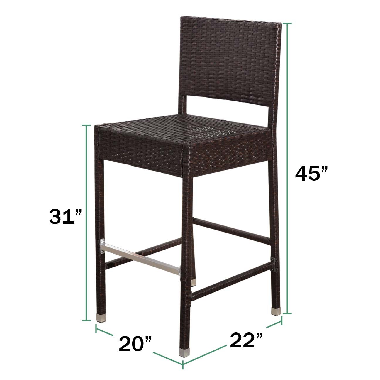 Premium Dark Brown Wicker Bar Stool - All-Weather Indoor/Outdoor Patio Furniture - Heavy Duty Camel Back Design - Perfect for Kitchen Islands, Poolside Bars & Garden Seating
