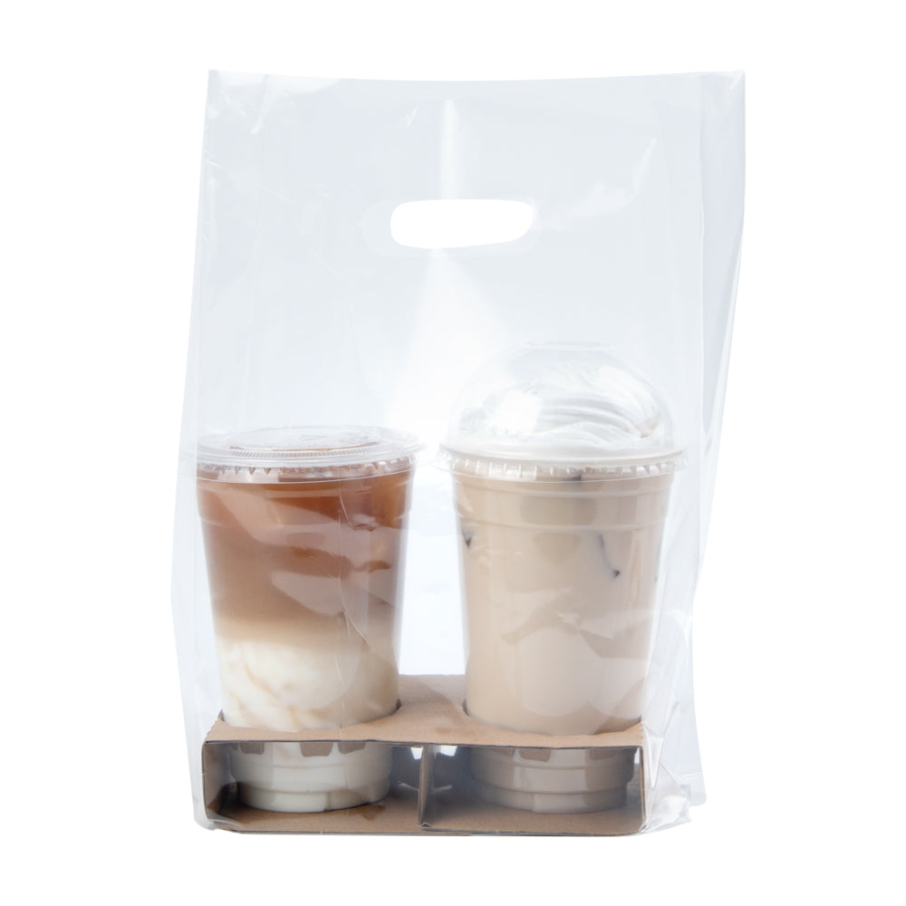 Clear Plastic Take Out Bags for 2-Cup Drink Carriers - 13 3/4