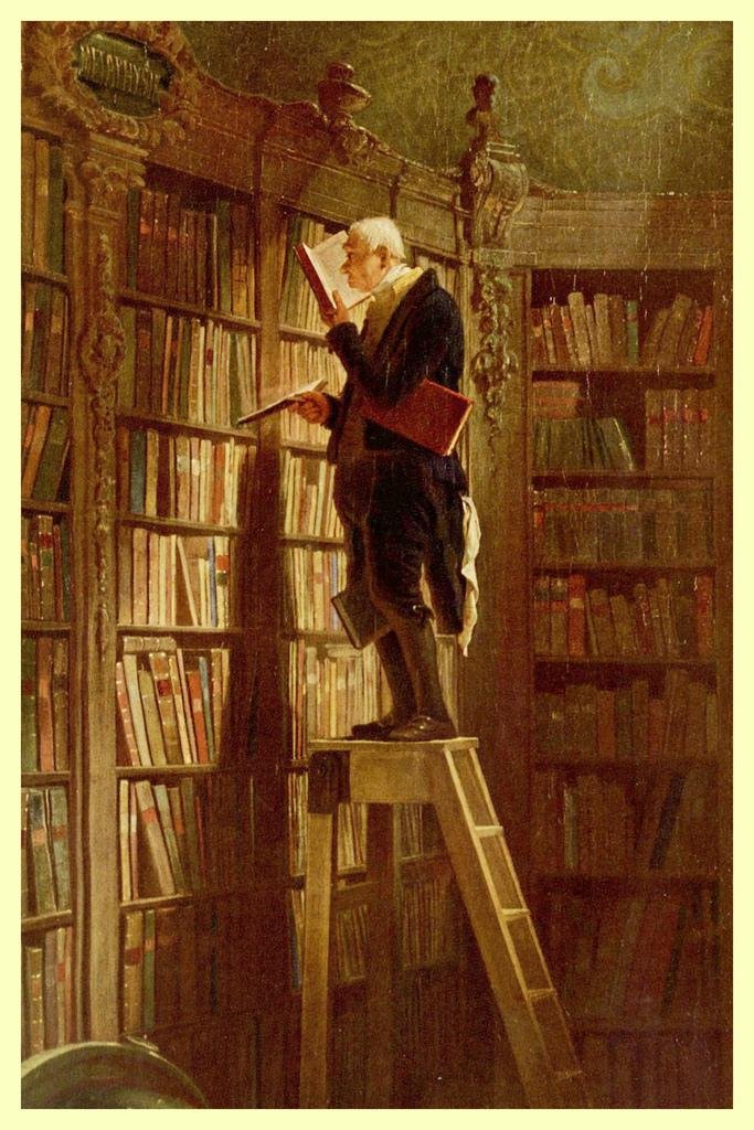Laminated Carl Spitzweg The Bookworm Impressionist Art Poster - Edgar Degas Library Wall Art - 16x24 French Poster for Home Office & Study Room Decor - Vintage Dry Erase Wall Painting for Book Lovers