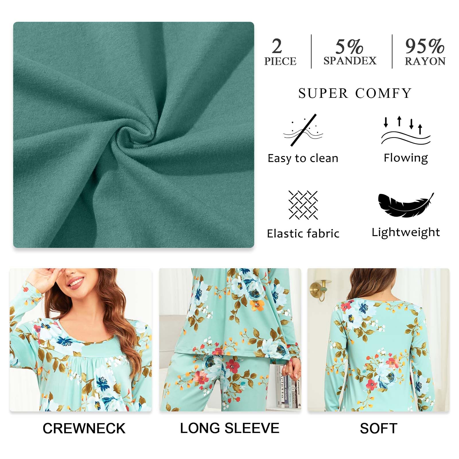 TAOHUADAO Women's Pajama Sets - Soft 2 Piece Pleated Lounge Sleepwear with Long Pants & Pockets | Comfortable Ladies Pjs for Sleeping, Lounging & Home Wear (Perfect for Nighttime Relaxation & Cozy Evenings)